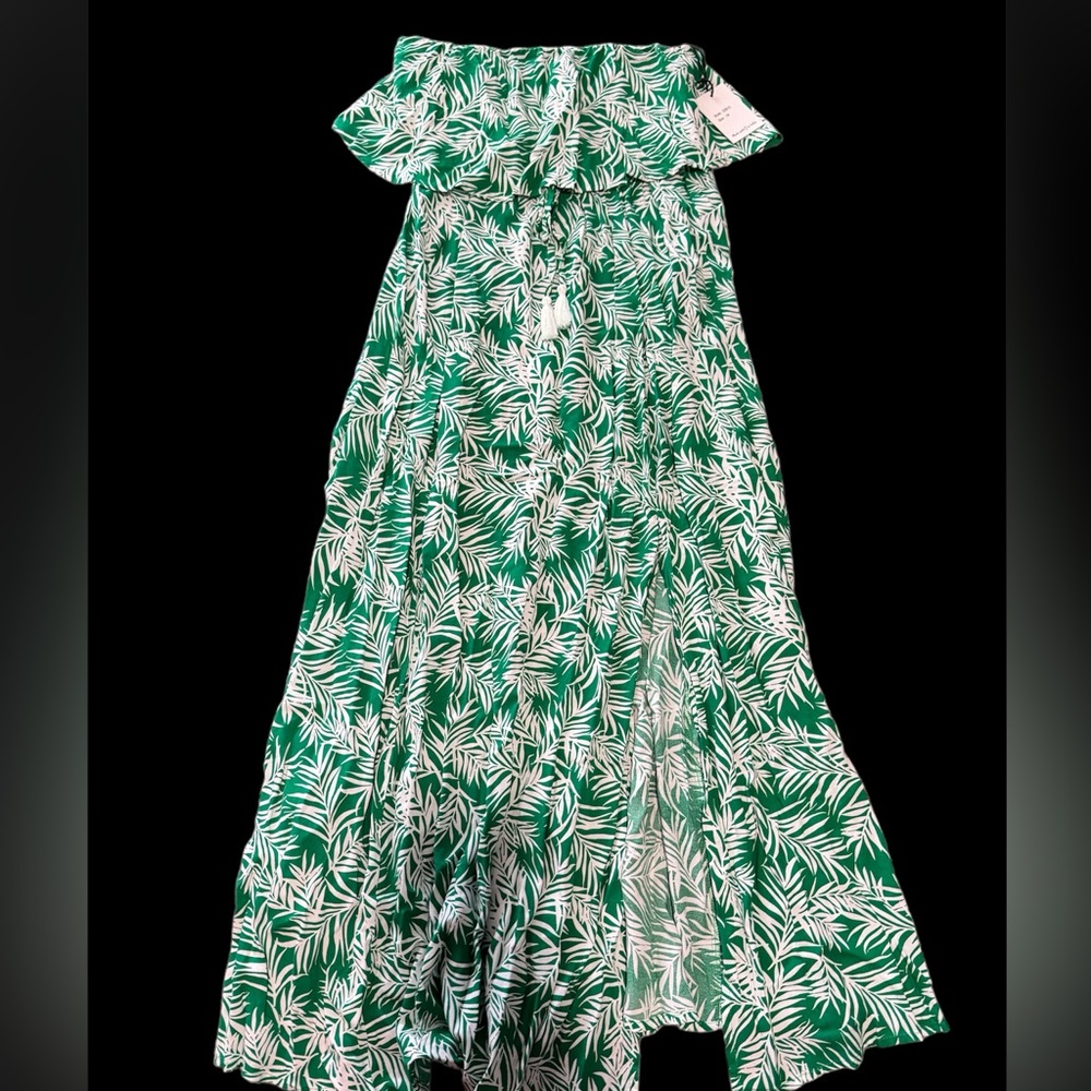 Strapless Japna Green and White Dress